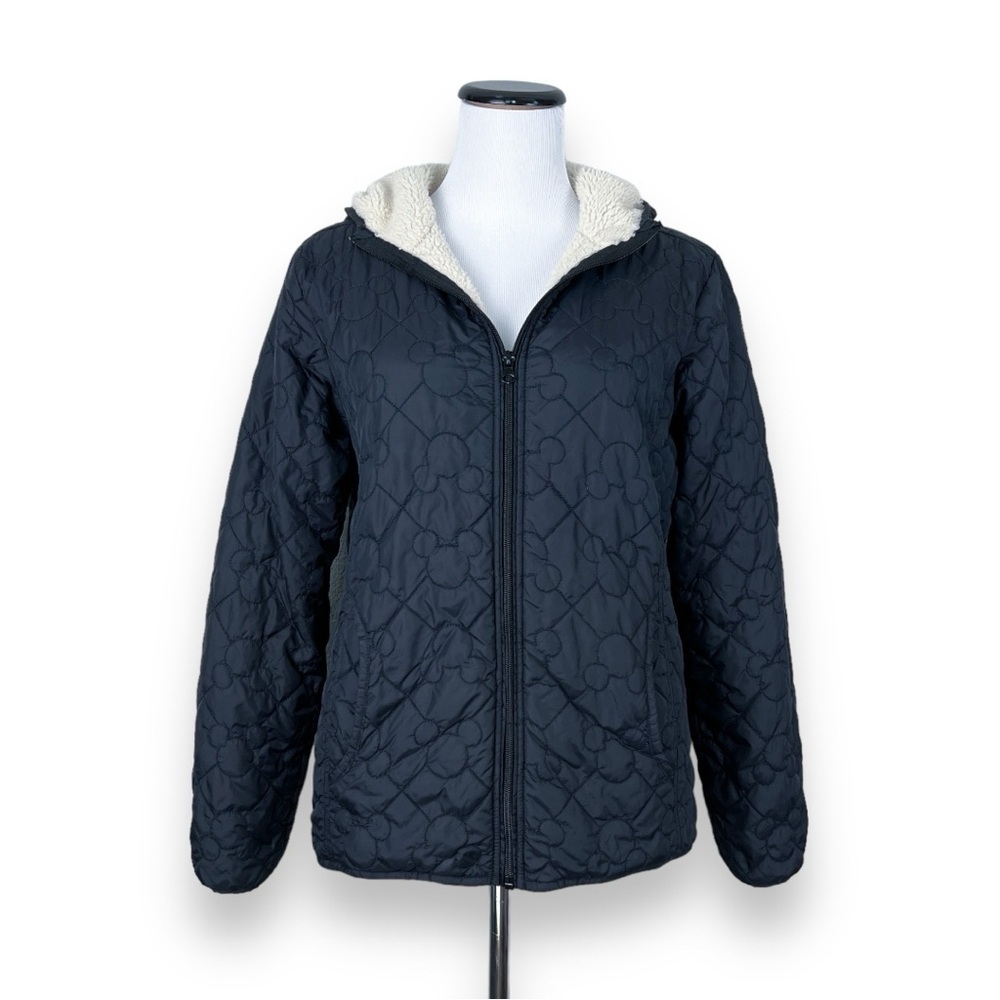 Disney Parks Mickey Mouse Quilted Black Sherpa Hooded Jacket S Authentic Cozy